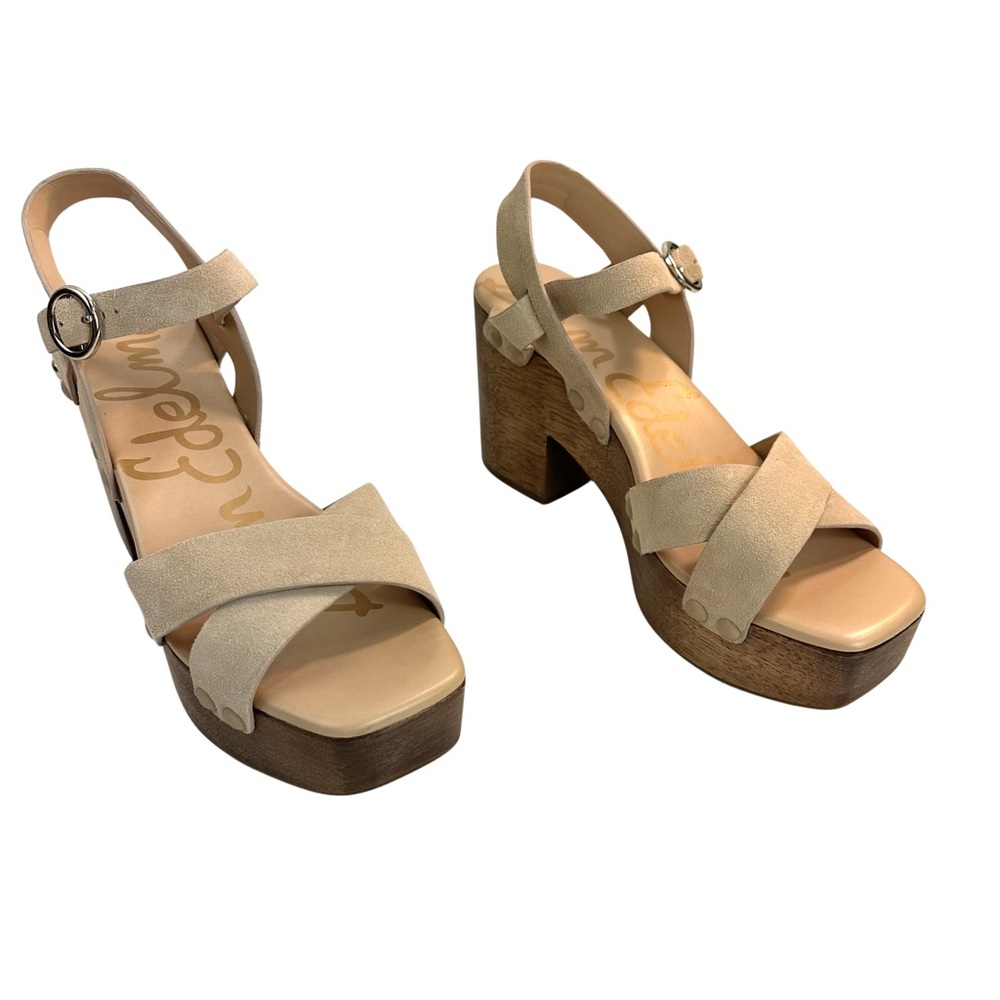 SAM EDELMAN JOSEFINE PLATFORM HEELED SANDAL Color: Camel Suede Size: 9 NEW - Picture 3 of 12